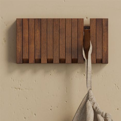 doporro Appendiabiti da Parete in Legno con 7 Ganci Retrattili Attaccapanni Decorativo Colore Noce per Ingresso Ufficio Camera Twigro-01