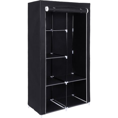 Armadio contenitore 170 x 88 x 45 cm in tessuto non tessuto appendiabiti nero 120004001