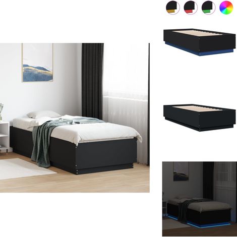 Cadre de lit avec LED sans matelas noir 100x200 cm - Cadre De Lit - Lit Double - Éclairage Led - Luminaire - Meuble Chambre (1/5)