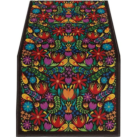 Chemin de table fleuri mexicain, nappe ethnique pour fête, cuisine, salle à manger, imprimé floral coloré, Halloween (1/5)