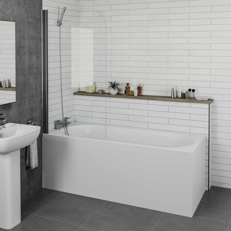 Modern Curved Single Ended 1700 Straight Bath Acrylic 4mm Toughened Glass Screen (1/5)