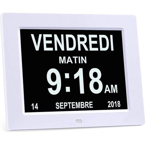 8" Lcd Digital Calendar Clock With Date, Calendar Clock With Date, Day And Time Alzheimer's Clock Clock For Seniors,(white) (1/4)