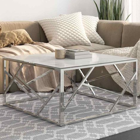 vidaXL Table basse argenté acier inoxydable et verre trempé (1/5)