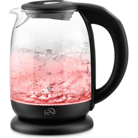 Bouilloire en verre de 1,7 l, avec réglage de la température de 60, 70, 80, 90, 100 °C, bouilloire 2200 W, noire avec éclairage LED (1/5)