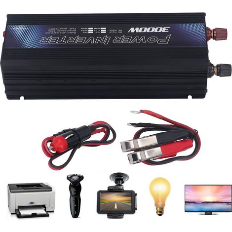Onduleur 3000 W, convertisseur CC 12 V vers CA 220 V/110 V, pour applications solaires extérieures ou véhicules, noir, 220 V (1/5)