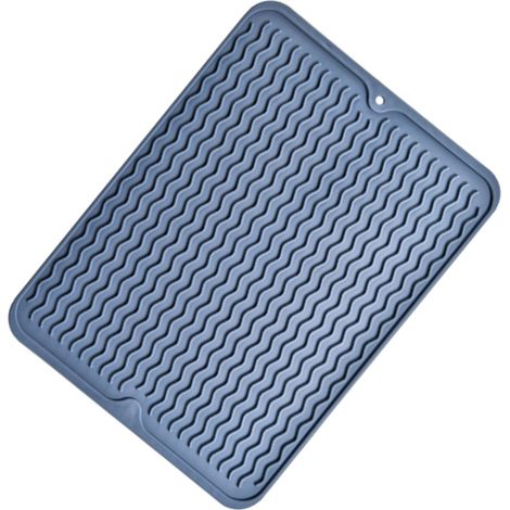 Tapis de table isolant en caoutchouc antidérapant, imperméable et résistant à la chaleur, pour égoutter la vaisselle (bleu).