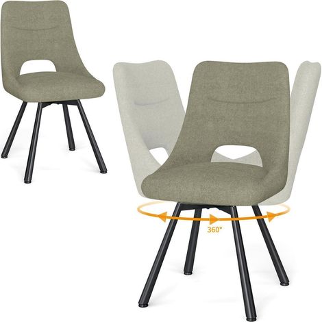 Esszimmerstühle 2er Set drehbar 360° gepolstert mit durchbrochener Rückenlehne Graugrün (1/5)