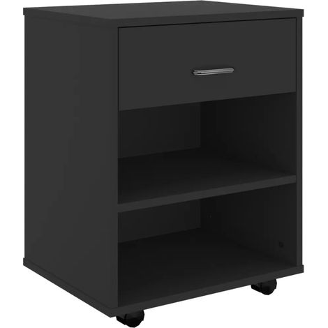 Armoire à roulettes moderne espace de rangement portable 46 x 36 x 59 cm en bois d'ingénierie noir (1/5)