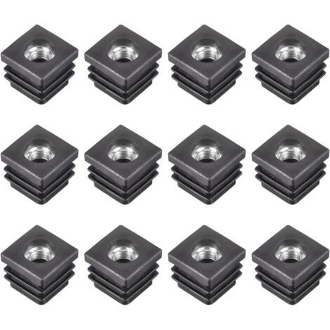 FENOPLASTICA12Pcs Inserts pour Carré Tubes avec M8 Fil, Carré Noir Plastique Bouchon Roulette Insert Chaise Embouts Meuble Pieds (1/4)