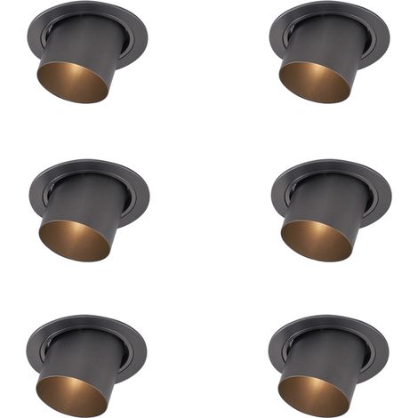 QAZQA Moderno Juego de 6 focos empotrables modernos color bronce de cañón GU10 50mm redondos orientables - Installa Aluminio Redonda Adecuado para LED Max. 6 x 10 Watt