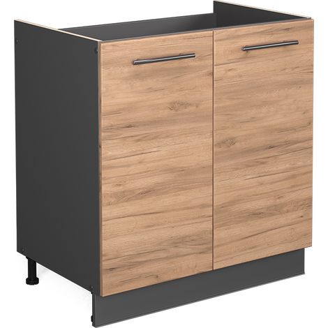 Meuble bas sous-évier Fame-Line, Chêne de force doré, 80 cm sans plan de travail, Vicco