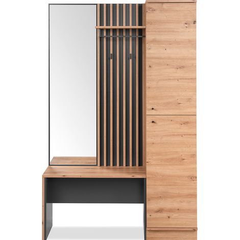 Vestiaire 2 portes avec miroir effet chêne et gris anthracite 122 cm - Flavia (1/5)