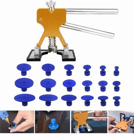 Kit Débosselage sans Peinture,Outil Débosselage Carrosserie avec 18 Ventouses Bleu pour Automobile, Réfrigérateur,Moto, Machine à Laver (1/5)