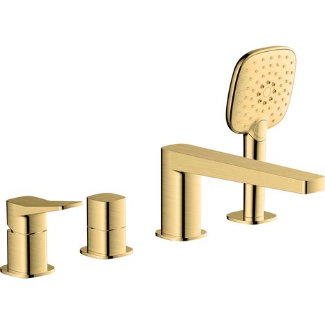 RAK Petit Square Brushed Gold Deck Mounted 4 Tap Hole Bath Shower Mixer Tap - RAKPES3013G (1/2)