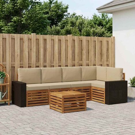 vidaXL Ecksofa Set mit Kissen 6 pcs Natur und Beige Massivholz Akazie (1/5)