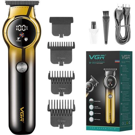 (oder) Herren-Barttrimmer – Wiederaufladbar, elektrisch – Keramikklingen – USB – 180 Min. Akkulaufzeit – 7000 U/min – Gold (1/5)