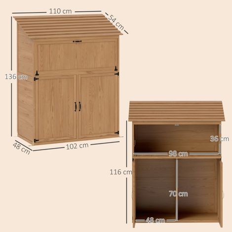 Abri de jardin en bois avec toit pentu à gradins, étagère rabattable, table, double porte, 110 x 54 x 136 cm, résistant aux intempéries, abri de jardin, cabane de jardin, abri pour jardin, terrasse, b (1/5)