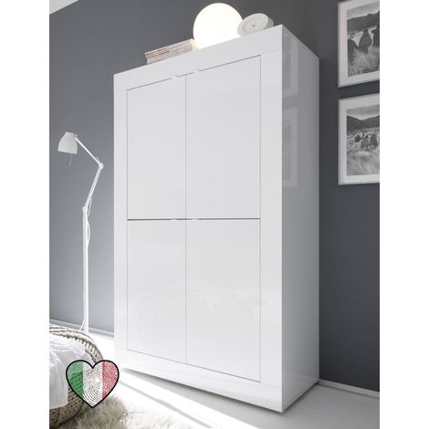 Credenza Moderna Alta da Soggiorno 4 Ante Bianco Lucido Basic Arredamento Mobili Soggiorno StilProjectStore.com (1/4)