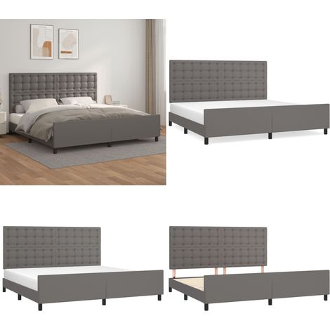 Bettgestell mit Kopfteil Grau 200x200 cm Kunstleder - Bettsofa - Schlafzimmermöbel - Boxspringbetten - Doppelbett - Lattenrost - Home & Living (1/5)