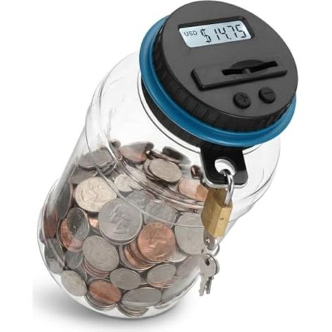 Tirelire numérique avec compteur et serrure, écran LCD, plastique transparent et résistant, design créatif, coffre-fort pour anniversaire (1/5)