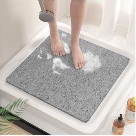 Tapis de Douche Antidérapant 60x60 cm, Paillasson de Bain en PVC Souple sans Ventouses, Séchage Rapide et Drainage Efficace pour Salle de Bain et Baignoire (1/4)