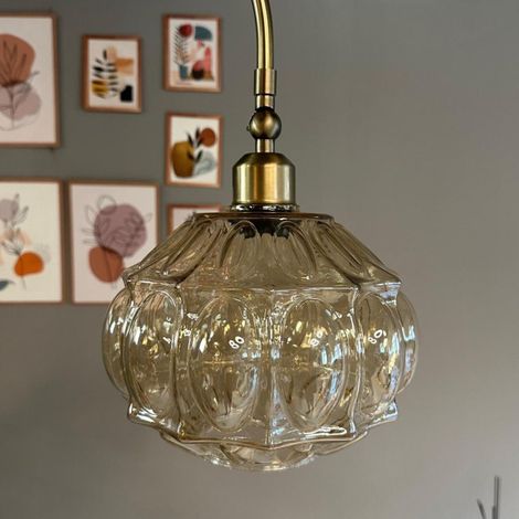 Lampadaire Sorven Verre, Moderne, Lampadaire pour Salon, Chambre à Coucher, Chambre d'enfant avec Douille E27, Largeur 37 cm, Abat-jour Réglable, Lampadaire avec Tablette et Variateur (1/4)