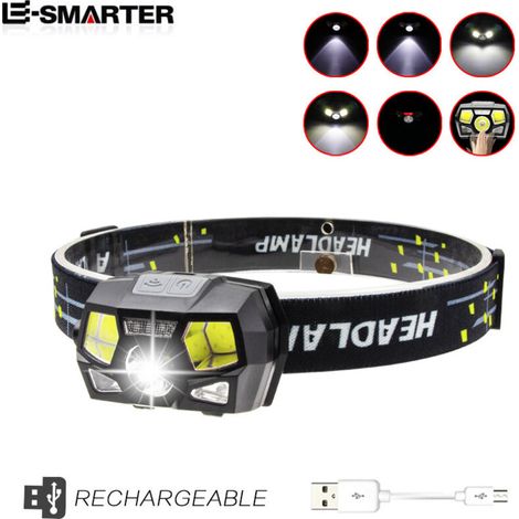 Lampe frontale LED rechargeable, D500 USB Lampe frontale LED 2000lux lumière blanche et rouge 6 modes IPX6 2 Pcs [Energy class F]. (1/5)