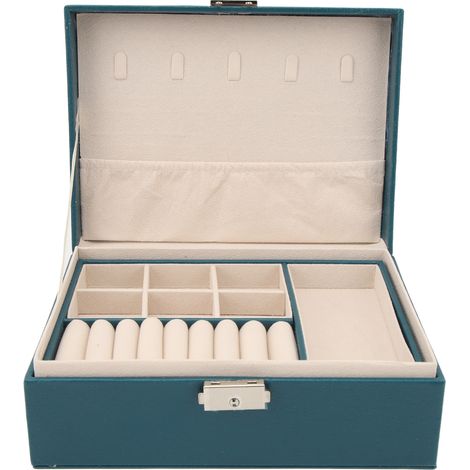 Organisateur à bijoux grande capacité, vert foncé, créatif, double couche, avec serrure (1/5)