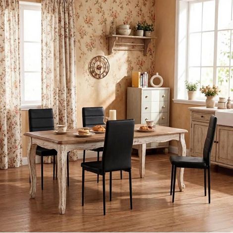 MEUBLIV Set di 4 sedie da pranzo nere in similpelle con schienale alto (1/5)
