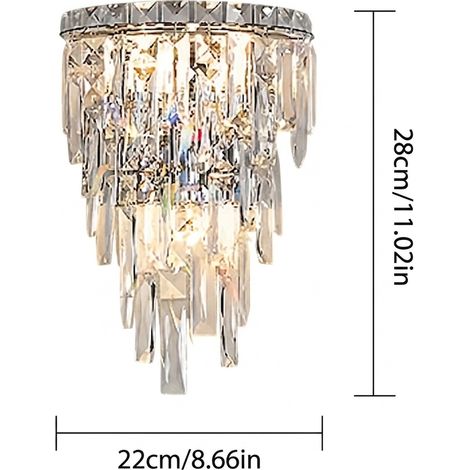 Luxe applique murale LED en cristal dorée, 7 niveaux design style tour, 3 températures de couleur, élégante applique murale pour salon