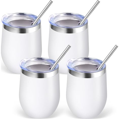 Lot de 4 tasses à vin en acier inoxydable de 350 ml avec couvercle, verres à vin sans pied isothermes à double paroi (1/5)