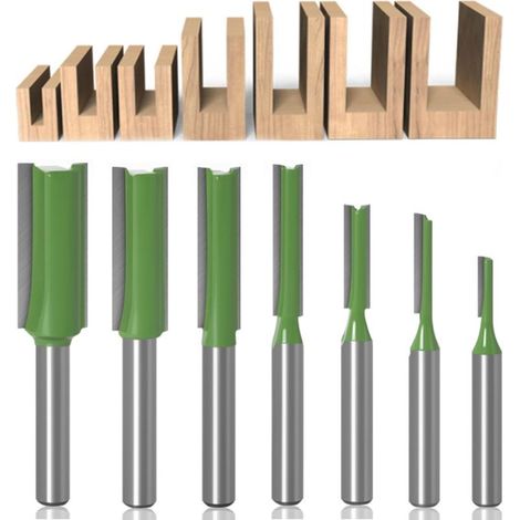 7 Pièces Fraise Droite Defonceuse, Routeur Droite à Simple Duble Flûte à Bois, fraise defonceuse 6mm, pour Bois Carbure de TungstèNe Outil de Travail Du Bois (1/5)