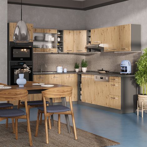 Cuisine en angle R-Line, Chêne Artisan/Anthracite, 237 x 247 cm , PT Anthracite, Vicco