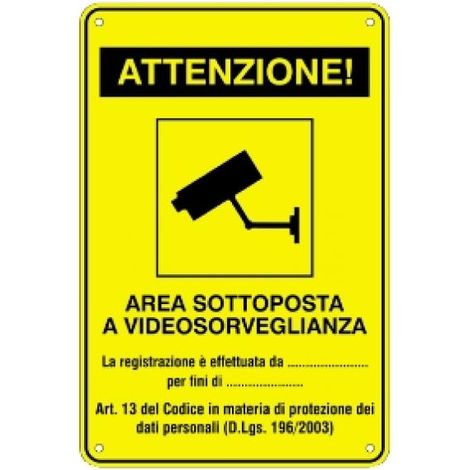 Targa di alluminio di "area videosorvegliata" 30x20 cm