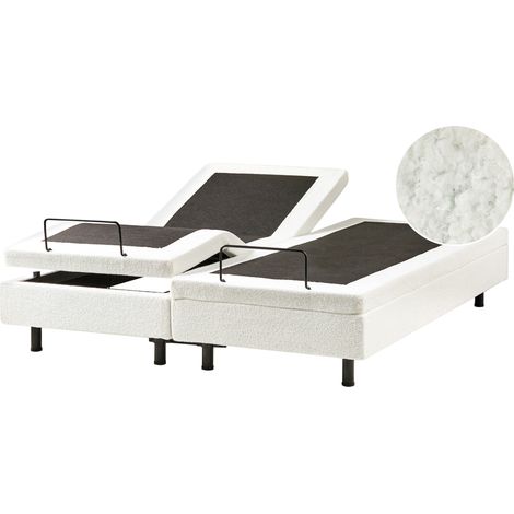 Cama articulada eléctrica moderna mando a distancia ajustable sin cabecero bouclé blanco crema 160 x 200 cm Duke