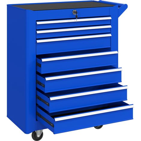 DURHAND carro de herramientas con 7 cajones, carro de taller con cerradura, asa, 2 ruedas con freno de bloqueo, para garaje, hogar, azul