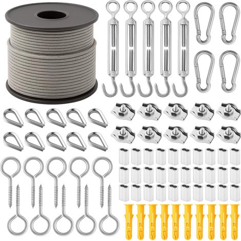 Youyijia 2mm Heavy Duty Garden Wire Rope Kit 50M Stainless Steel Cable for Climbing Plants Trellis & Outdoor Lighting PVC Coated 304 Steel Wire with Turnbuckles Thimbles & Crimping Sleeves (1/5)