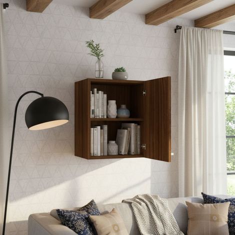 Libreria pensile moderna con anta - Design minimalista e montaggio rapido - Noce canaletto