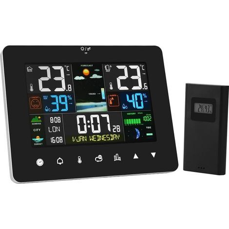 Station météo sans fil professionnelle. thermomètre numérique avec capteur intérieur/extérieur. écran LCD couleur. hygromètre. baromètre. pour la maison et le jardin. (1/5)
