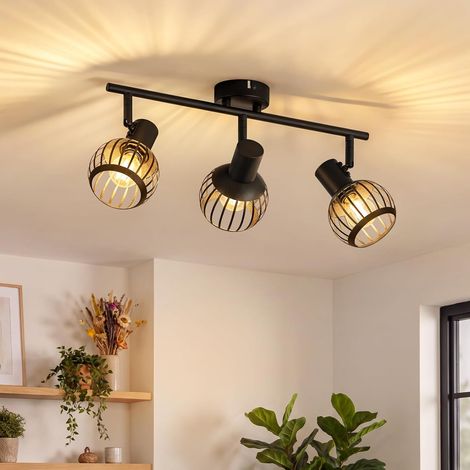ZMH Spot Plafond E14 3 Spots Noir Vintage Plafonnier Industriel en Métal Orientable 350° pour Cuisine Salon Chambre Couloir (1/5)