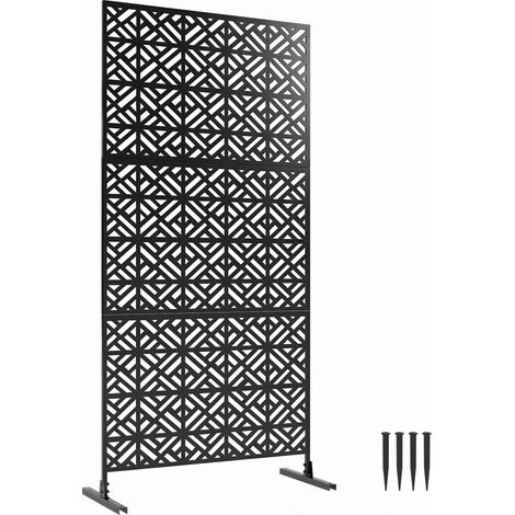 Panneau Brise Vue décoratif Extérieur Claustra Décoratif Jardin 3 Panneaux à motif géométrique métal 92x40x192cm Noir