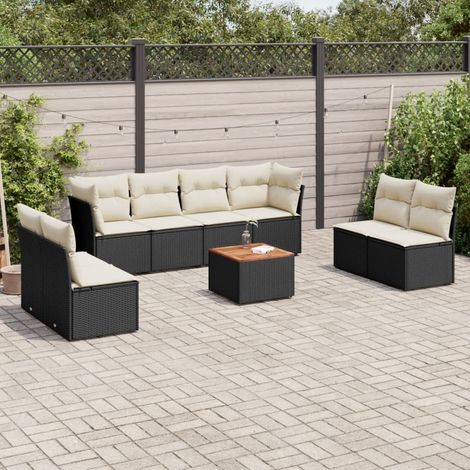 Set de sofás de jardín 8 piezas y cojines ratán sintético negro vidaXL (1/3)