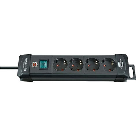 4-fach Schutzkontakt-Steckdose brennenstuhl schwarz - mit Schalter - 230V, 16A - 1,8 m