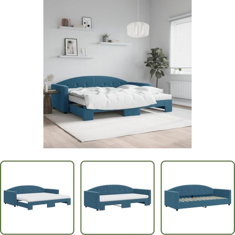vidaXL Matratzenbett - Tagesbett Ausziehbar mit Matratzen Blau 90x200 cm Samt (1/5)