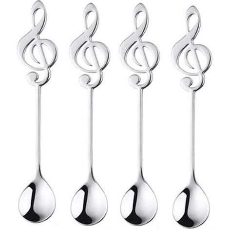 4 PIÈCES Cuillère à Dessert Note De Musique Décorative Cuillère à Mélanger Cuillère à Café pour La Maison，Cuillère à café inox-DOU