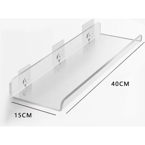 (U 40 x 15 cm - Installation par perçage) Étagère murale en acrylique transparent perforé, idéale pour salle de bain, toilettes et cuisine. Caractéristiques : adhésifs épais et résistants. (1/5)