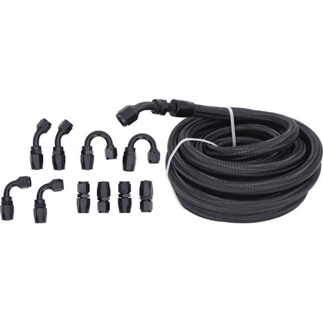 6AN 6 m (20 Fuß) flexibler Schlauchsatz mit 10 schwarz eloxierten Aluminiumanschlüssen, 500 psi, universell für Automobil- und Schiffsanwendungen (1/5)