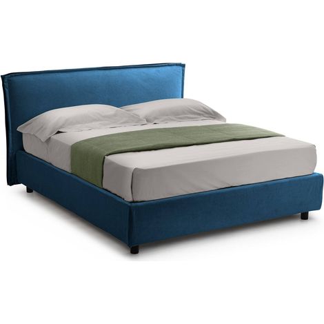 Letto Matrimoniale Brunate, Letto Matrimoniale Materasso Incluso, Sfoderabile Made in Italy, Contenitore, blu