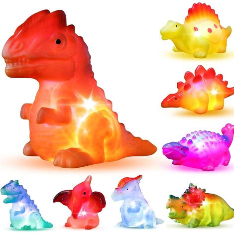 8 Pack Luminous Dinosaur Bath Toys No Holes with Flashing Lights Color Changing in the Water, Floating Bath/Pool Toys Dinosaurs for Babies, Infants, Toddler