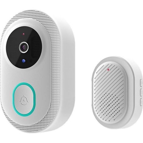 Sonnette vidéo, judas électronique intelligent pour la maison, surveillance de porte sans fil, caméra sans fil, sans perçage (blanc)-AquaForge